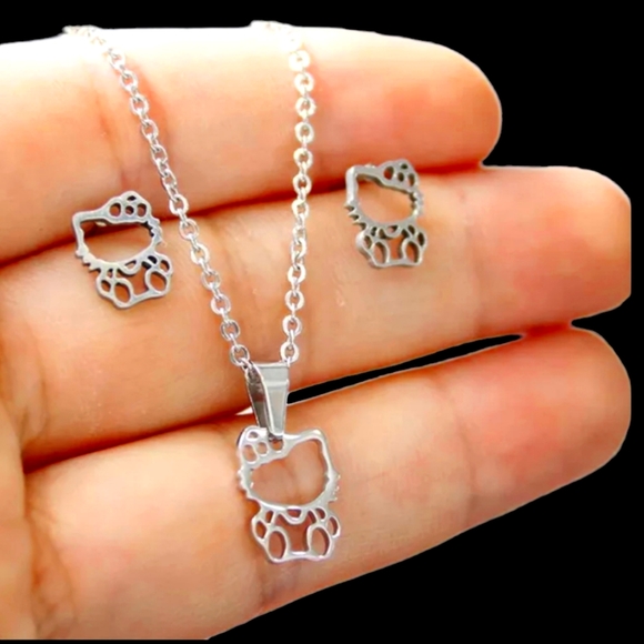 no tag Other - Hello Kitty necklace and Earrings Set, Stainless Steel